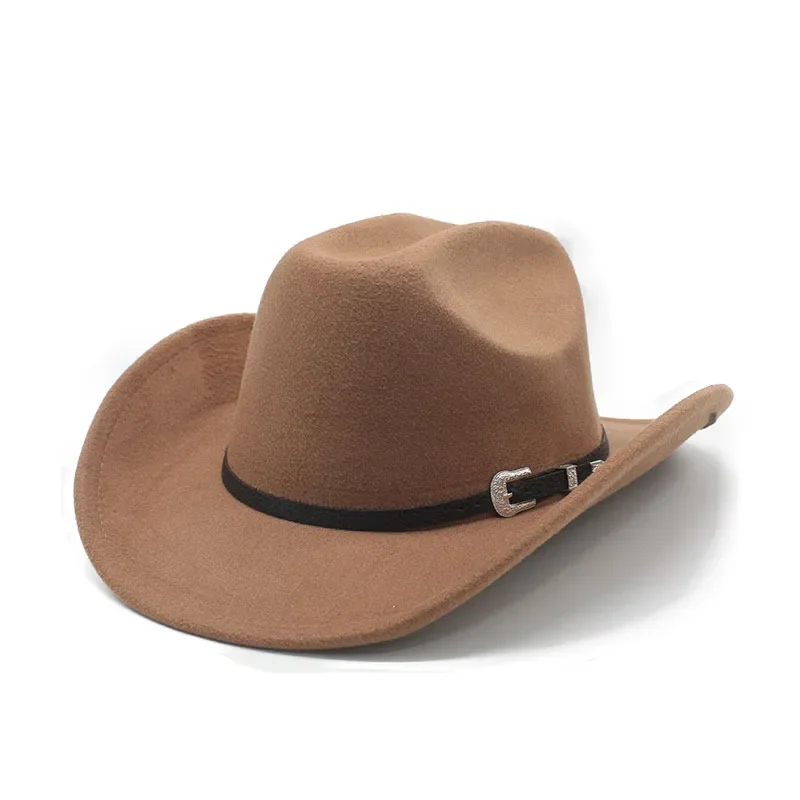 

Ковбойская шляпа из шерстяного фетра в стиле вестерн-панк, Fedora с широкими свернутыми полями для верховой езды - винтажная твидовая кепка унисекс для верховой езды ​