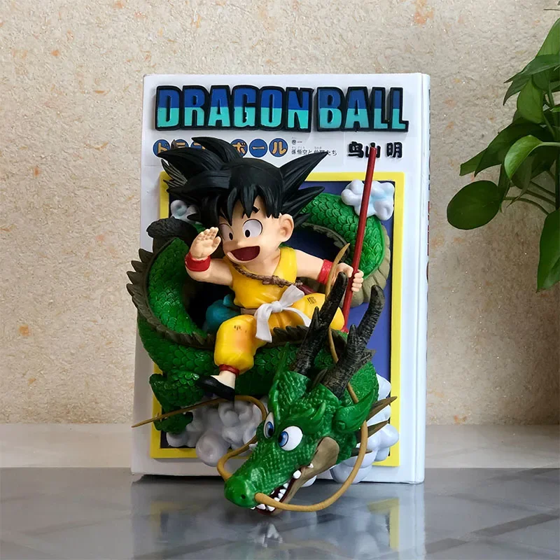 30cm Dragon Ball Goku Gk Comic Title Page Riding Dragon Platform Anime Figures Model Surrounding Scene Decorations Collect Gifts