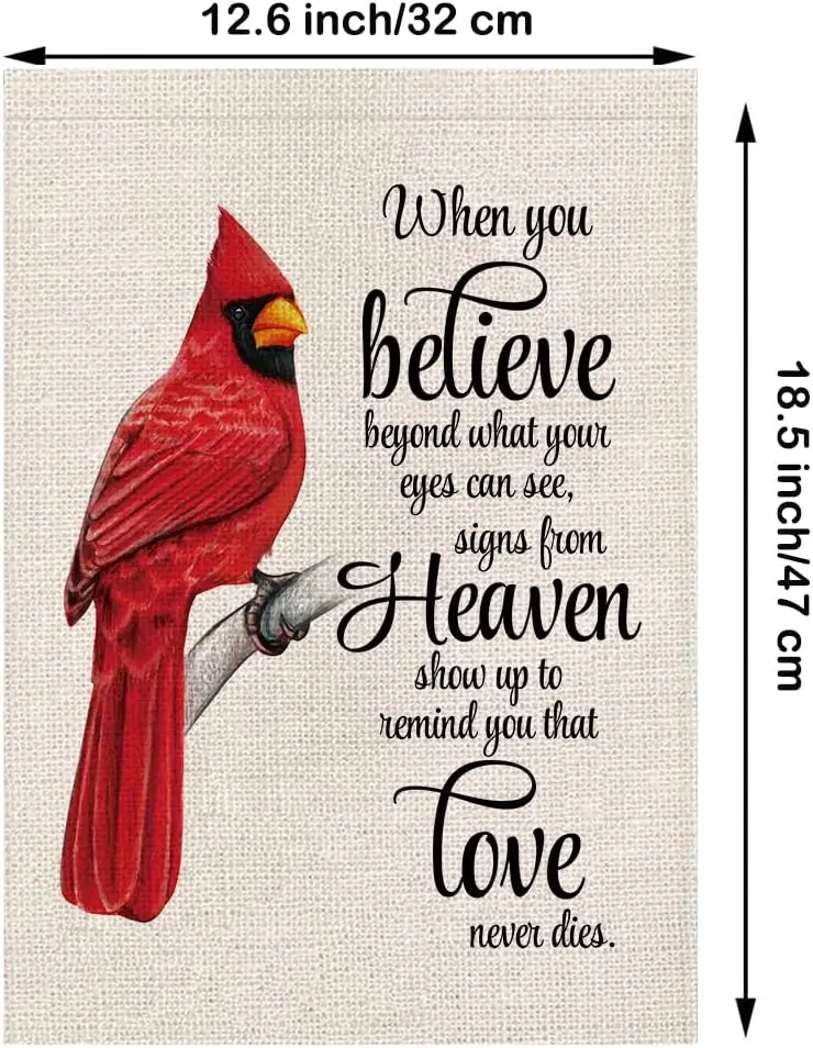 Cardinal Garden Flag Vertical Double Sided Farmhouse Burlap Yard Outdoor Decor 12.5x18 Inch-When you Believe Beyond What Your Ey