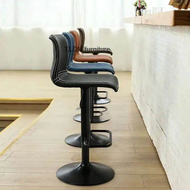 

Modern Lift Adjustable Height Bar Stools Nordic Stylish Swivel Bar Chairs Leather Rotated High Bar Chair for Kitchen Furniture M