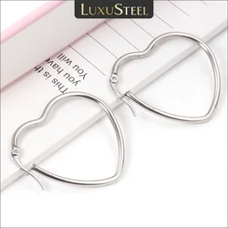 LUXUSTEEL 20-50mm 2Pcs Hollow Heart Hoop Earrings for Women Golden Plated Silver Color Stainless Steel Not Fade y2k Jewelry