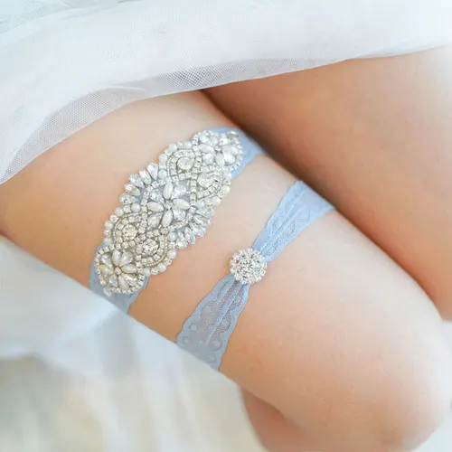 Imagen 2 del producto Liguero de Boda nupcial Sexy con diamantes, ligas de cristal azul claro, anillo de muslo de novia, lazos de pierna, accesorios de boda