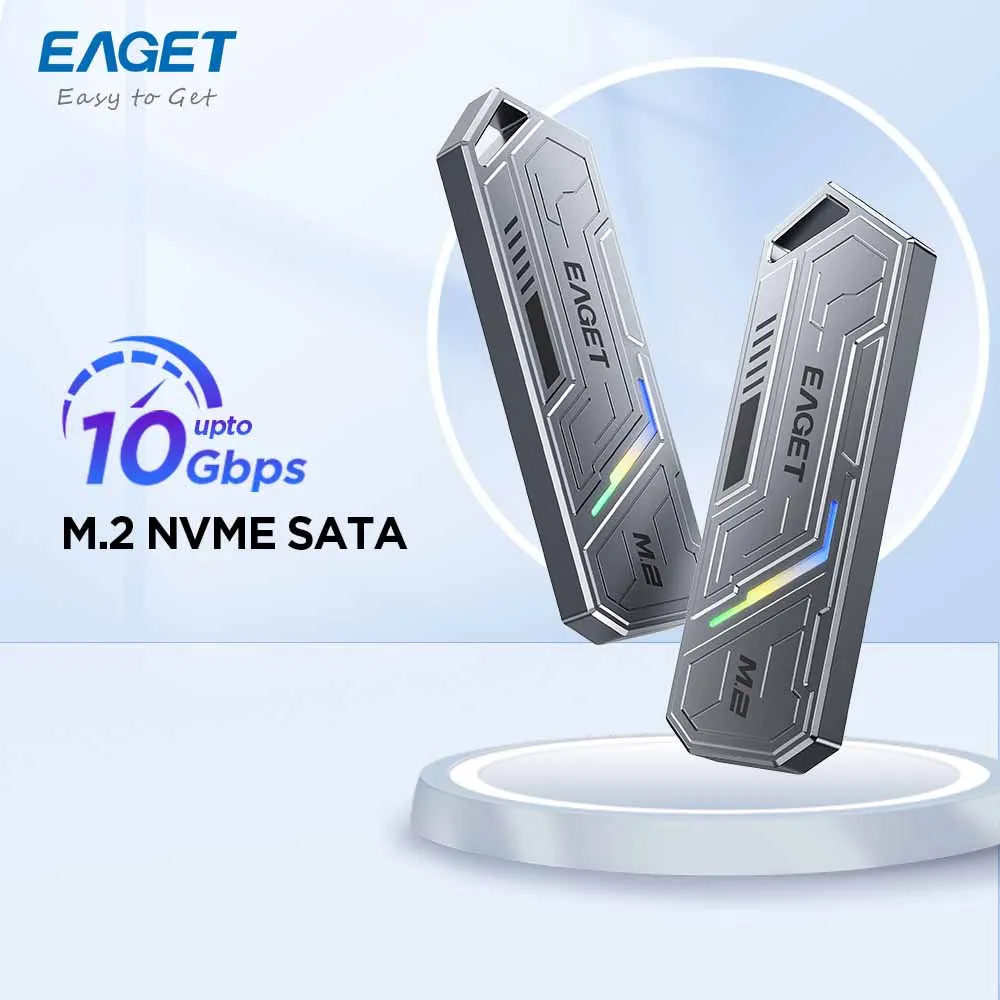 Eaget M2 SSD Case M.2 NVMe 5Gbps USB C 3.2 Gen2 SSD Enclosure RGB External SSD Adapter M and B&M Keys External SSD Case