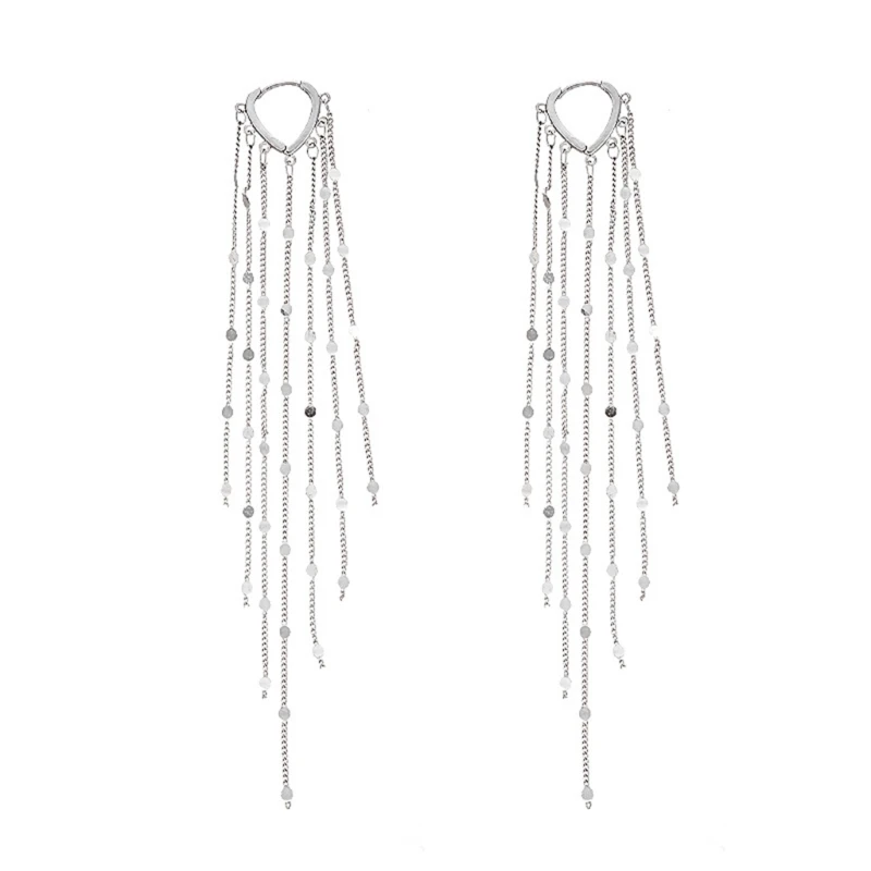U4LF Multi-Strand Dangle Earrings with Round Disc Details and Open-and-Close Hinged Hoops for Parties and Photo Styling