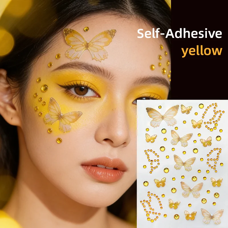1pc Butterfly Face Jewels Stickers Colorful Glitter Design Waterproof Temporary Face Makeup for Women Festival Daily Wear Stage*
