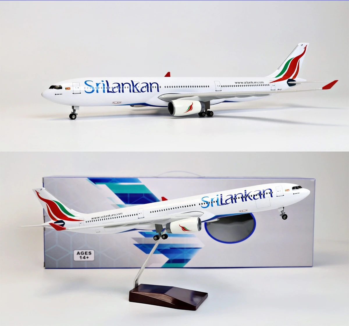 47cm Sri Lanka A330 Die-cast Resin Airplane Model Kit with Stand LED light Collectible Aircraft Toy for Aviation Enthusiast Gift