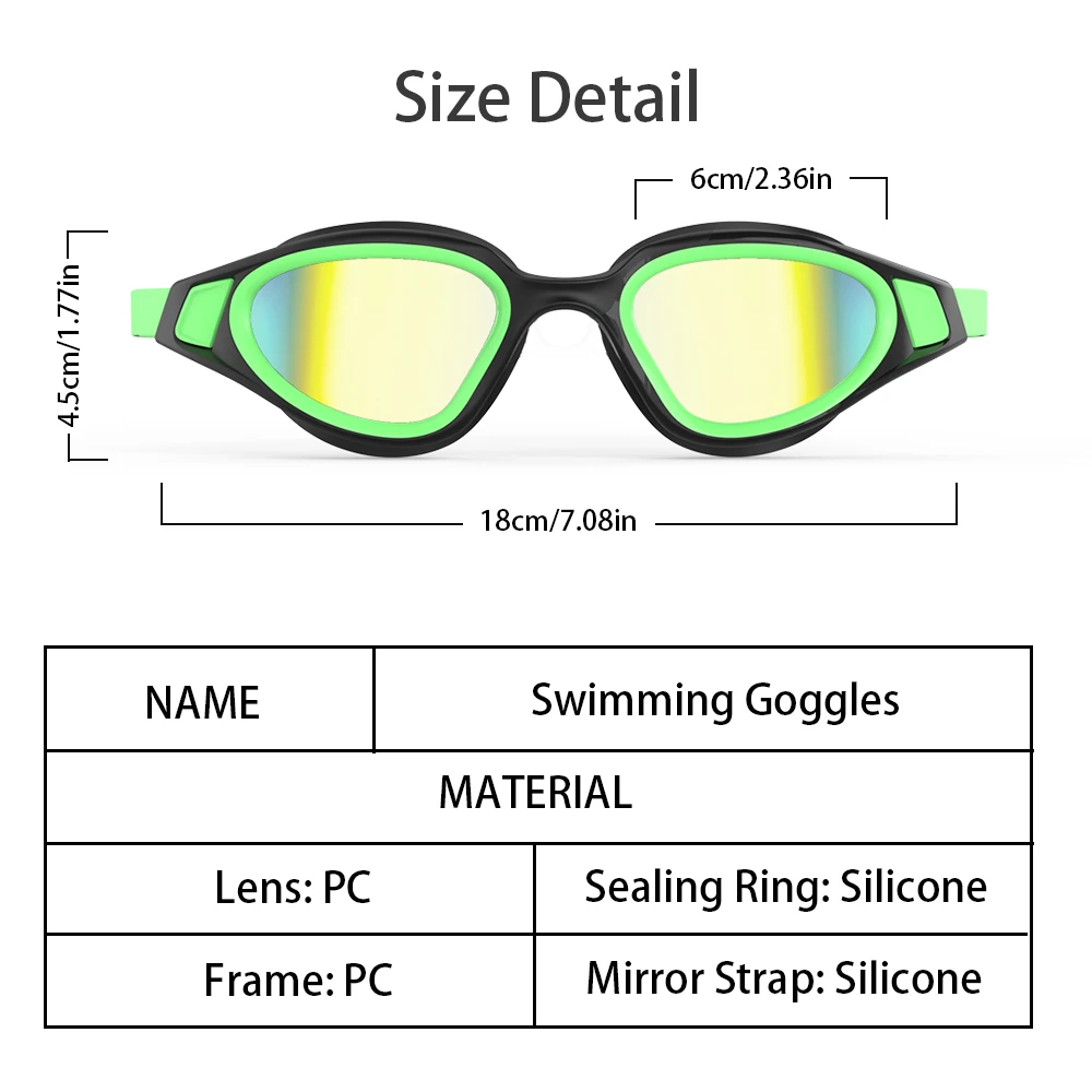 Occhialini da nuoto anti-UV professionali per adulti Occhiali da nuoto in silicone regolabili con lente HD antiappannamento galvanica panoramica a