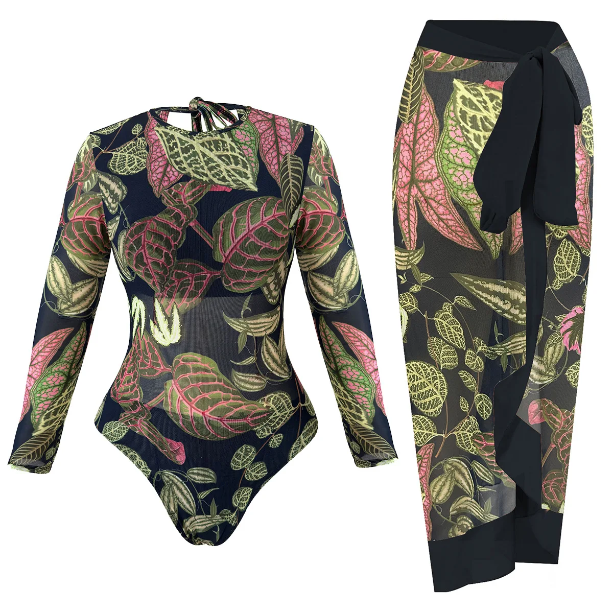 

Long Sleeve One Piece Swimsuit Women with Skirt Pants UPF 50+ Swimwear 2026 New Bathing Suit Print Beachwear Beach Bathing Suit