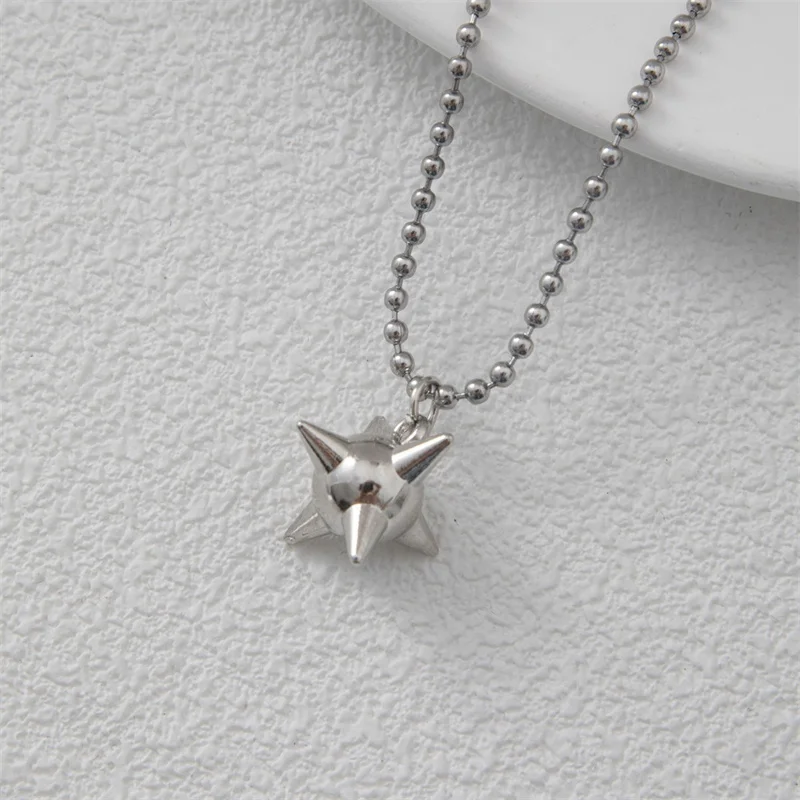 Goth Aesthetic Stainless Steel Beads Ball Chain Flail Charms Choker Necklace for Men Women Y2K Morning Star Pendant Punk Jewelry