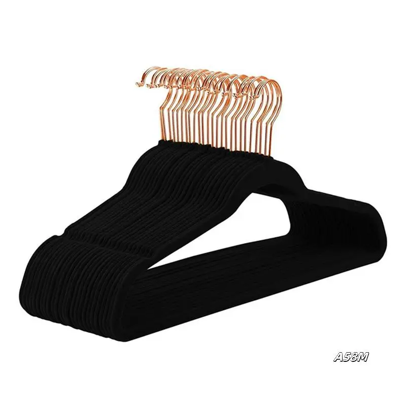 

20X Slim Velvet, Non-Slip Suit Clothes Hangers Coat Hanger, Black Rose Gold Hook