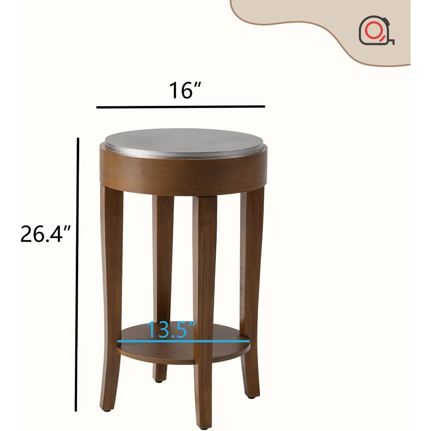 Modern Round Side Table Wooden Accent End Table 2-Tier Storage MDF with Veneer Brush Finishing Shelf Coffee Table Nightstand