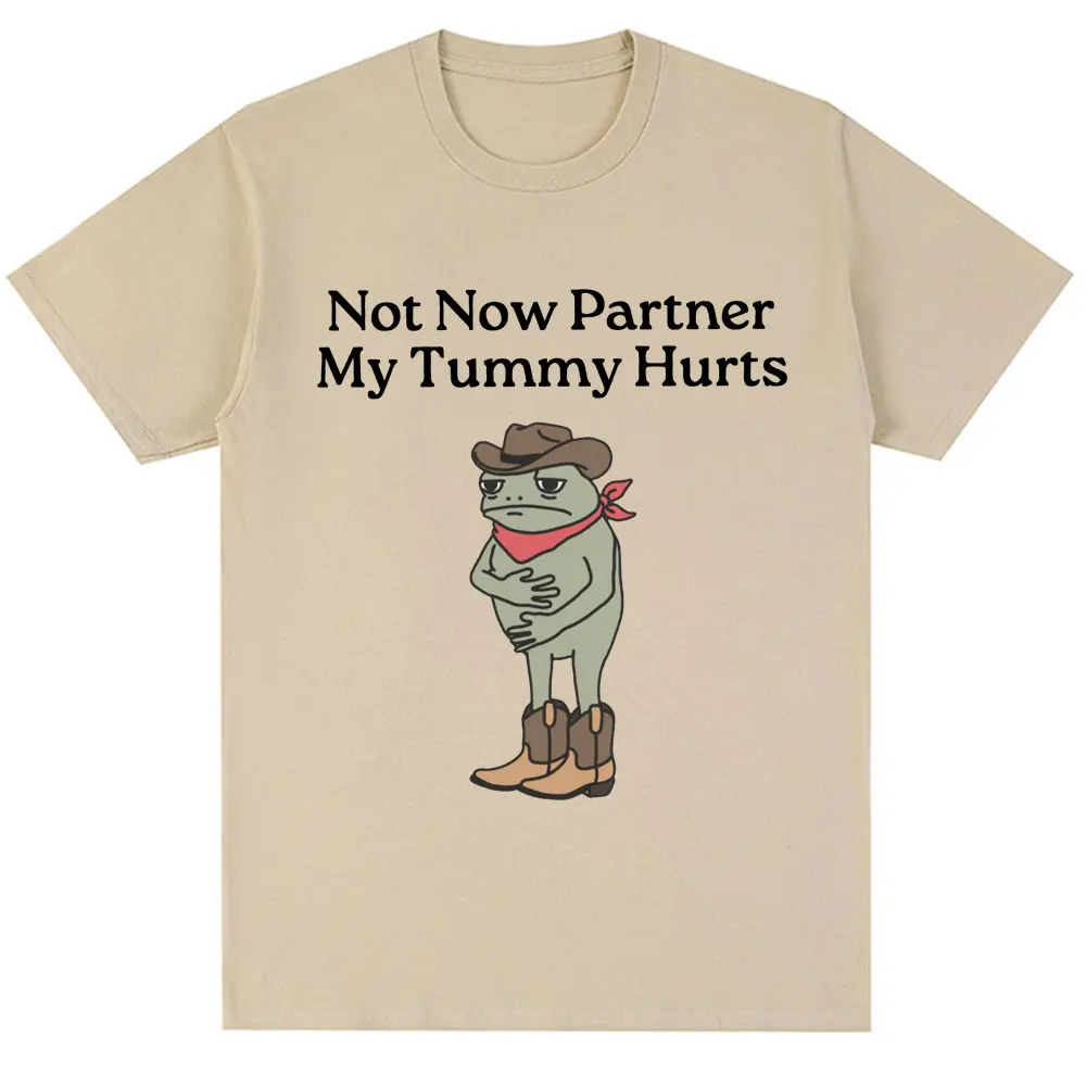 Not Now Partner My Tummy Hurts T-shirt Funny Frog Meme Fashion T Shirts Creativity Popular Men Women Oversized Cotton T-shirts
