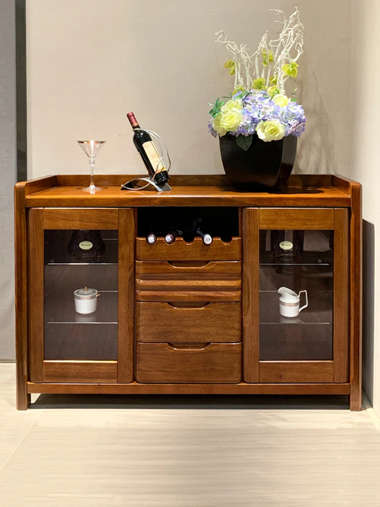 

All Solid Wood Dining Side Integrated Chinese Style Living Room Wine Cabinet Small Apartment Tea Cabinet Kitchen Walnut Locker