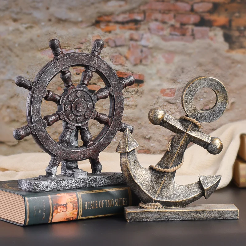 Vintage Style Resin Decorations of Ship Anchors and Wheels, Artistic Craft for Home Decor, Bar, or Coffee Shop Display