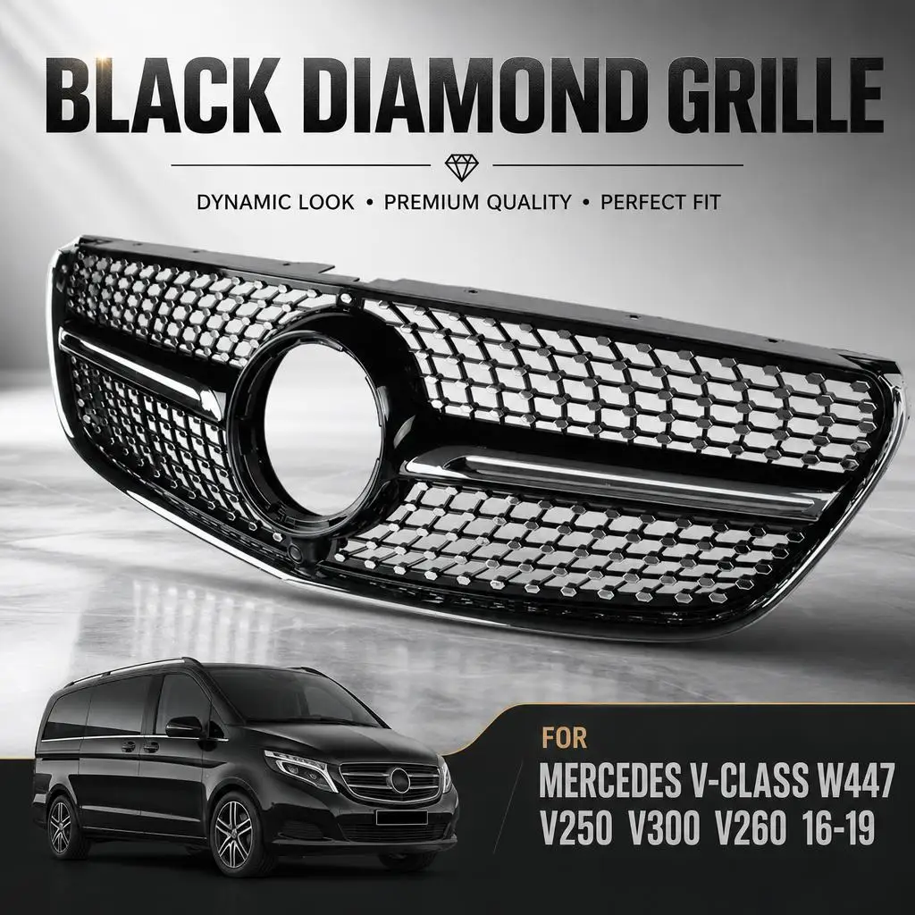 Schwarzer Diamant-Stil Kühlergrill für Mercedes-Benz V-Klasse W447 V250 V300 V260 2016-2019, Auto-Frontgrill-Modifikation