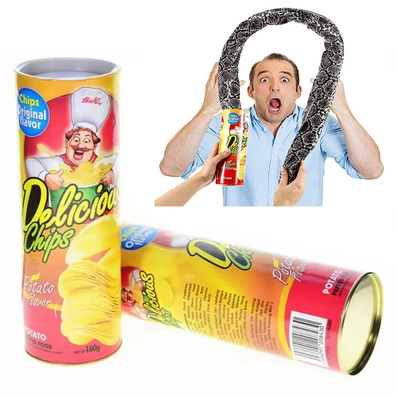 Potato Chip Snake Can Jump Stage Magic Tricks Spring Snake Toy April Fool Day Halloween Party Jokes in A Can Gag Gift Prank