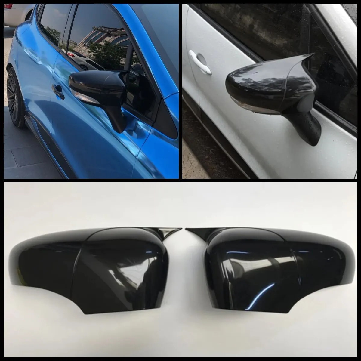 

For Renault Clio MK4 4 2 PCs ABS plastic bat wing mirror covers rearview mirror case cover glossy black car accessories