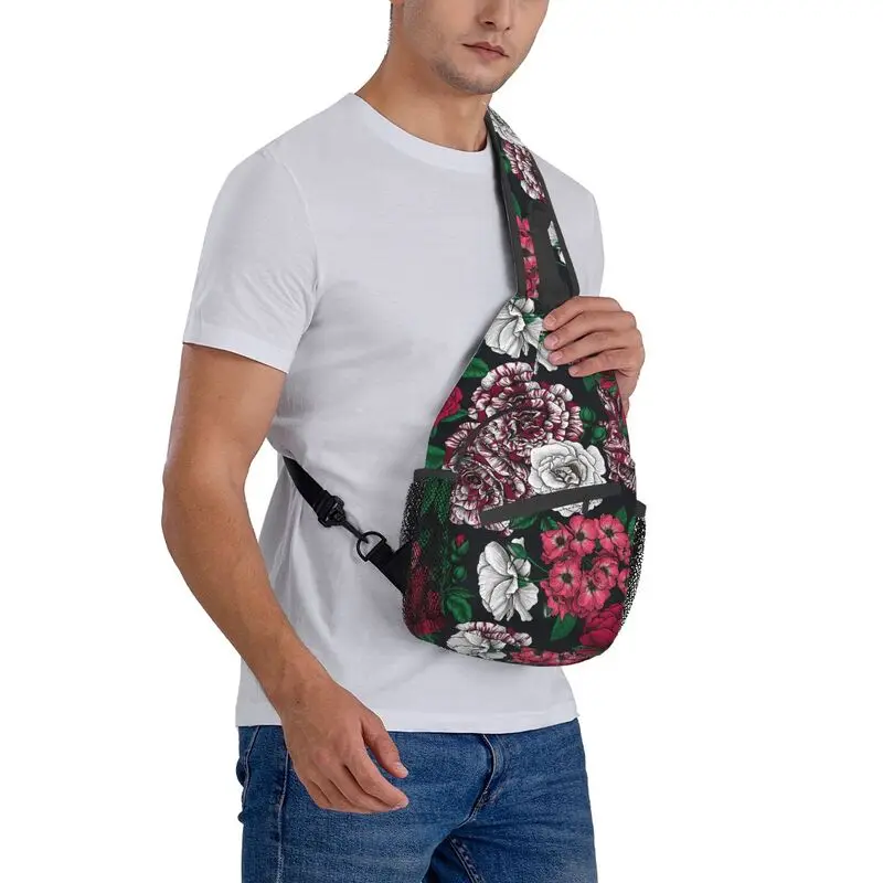 Mochila cruzada con estampado de rosas bicolor para hombre, bolso de pecho con estampado Floral de flores para viajes y ciclismo