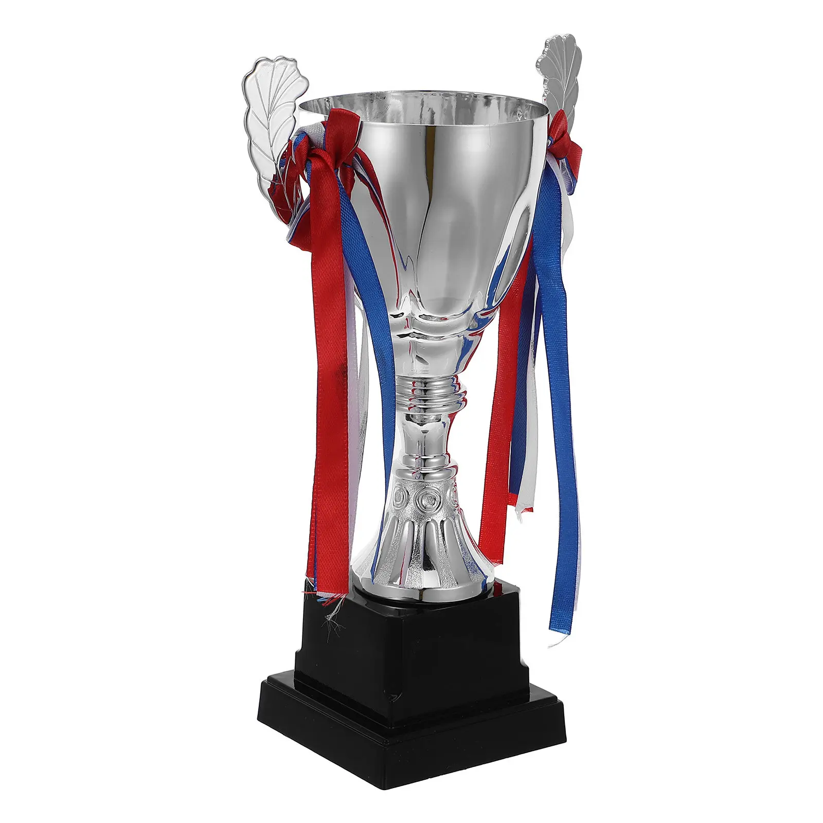 Metal Trophy Cup Ribbon 9'' Silver Competition Trophy Sports Tournament School Teamwork Award Championship Prize