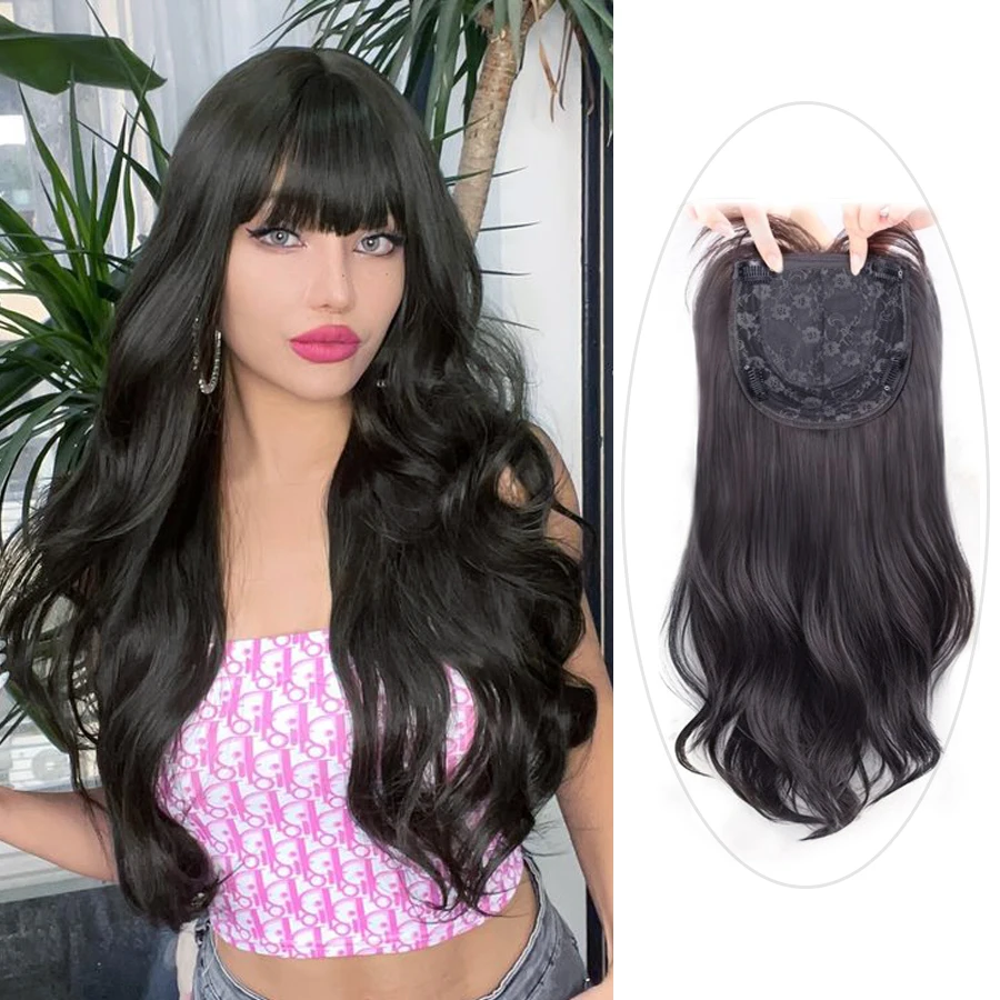 

Synthetic hair topper extenstion with bangs wave /straight hair 24inch natural looking hairpieces for women clip in extenstion