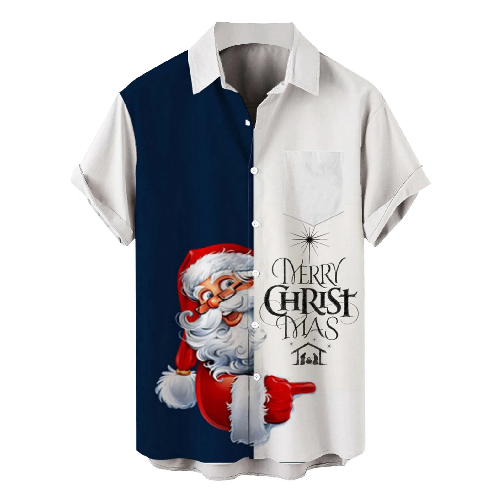 Mens Pajama Romper Mens Christmas Santa Gift 3d Digital Printing Button Lapel Short Sleeve Shirt T Shirt Top Blouse Plus T Shirt