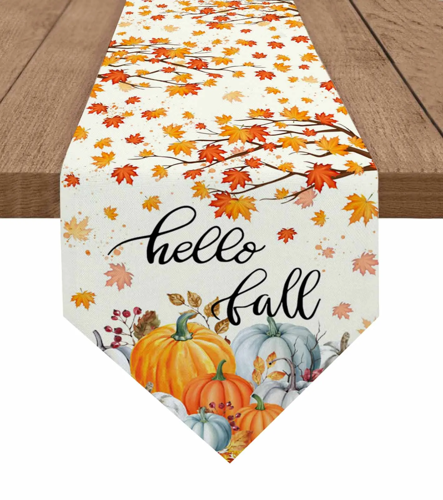 

Orange White Pumpkin Maple Leaf Table Runner Cotton Linen Wedding Table Decor Tablecloth Kitchen Decor Table Cover