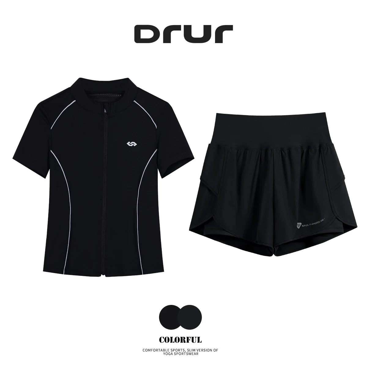 

DRUR Breathable Gym Clothes for Women 2 Piece Summer Workout Sets Full Zip Sports Tops with Elastic Waist Shorts Active Wear New