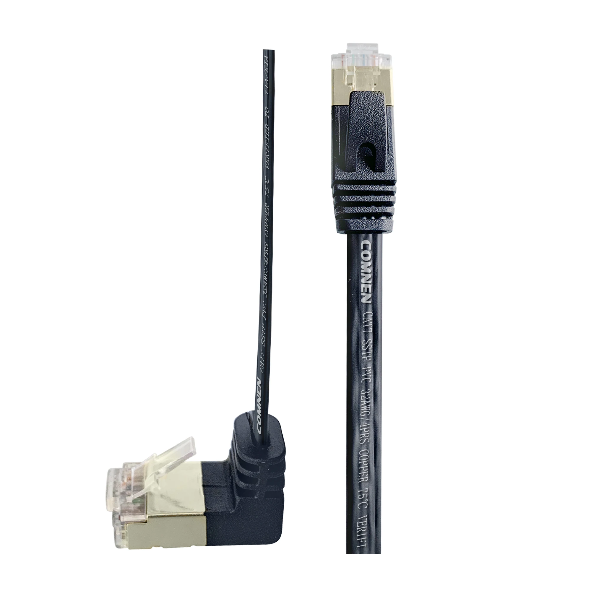 COMNEN-Cable Ethernet de ángulo plano Cat7, conector RJ45 SSTP de 90 grados hacia arriba y abajo, 1/3/5 pies, Lan de red para enrutador, módem, PC,