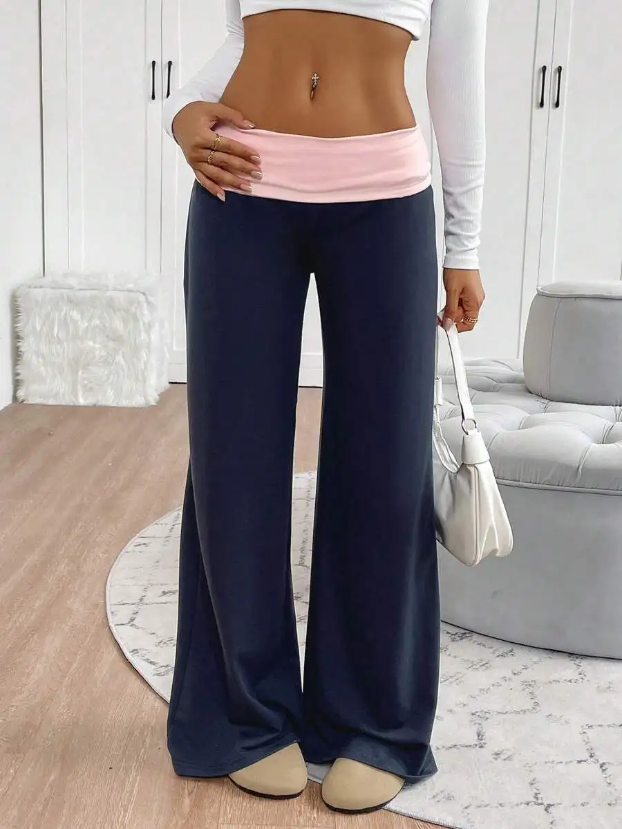 

Women's Loose Wide Leg Sweatpants with Contrast Waistband, Casual Fall Outfit