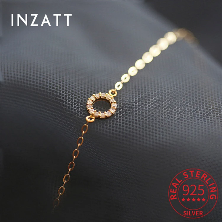 INZATT ريال 925 مجوهرات الفضة القياسية والزركونيوم الجوف جولة 14K الذهب سوار حلية للنساء الزفاف الكلاسيكية الحد الأدنى غرامة مجوهرات