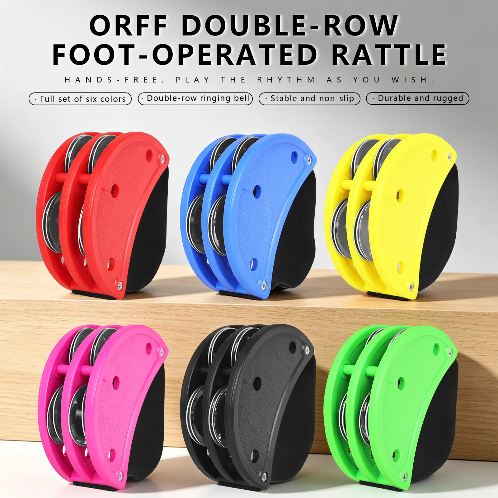  IRIN 6Pcs/Set Foot Tambourine Orff Percussion Instrument Cajon Drum Accompaniment Music Rhythm Training with Adjustable Strap