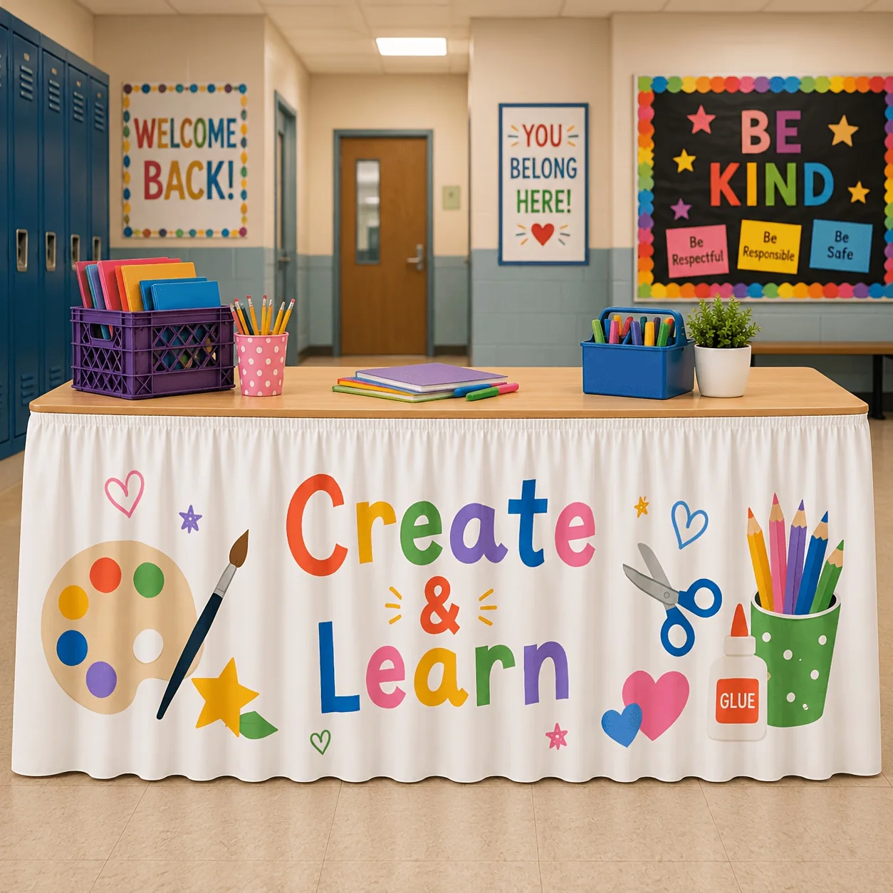 1 tablecloth table skirt, creative learning arts and crafts table skirt set, suitable for children's art class