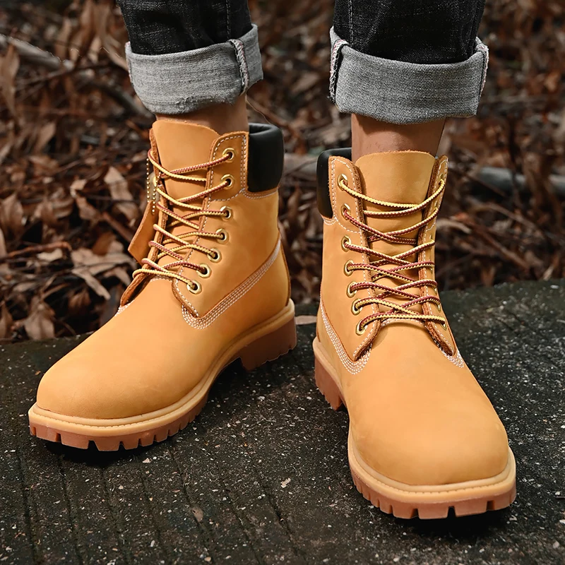 Men Boots Women High Top Boots High Quality Men Leather Shoes Fashion Outdoor Couple Sneakers Men Lace Up Non-Slip Ankle Boots