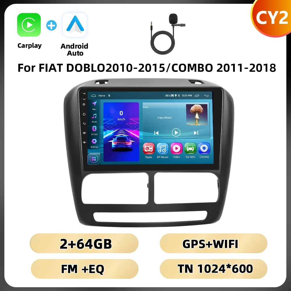 Podofo Ai Voice Autoradio Voor Fiat Doblo 2010-2015/Combo 2011-2018 Multimediaspeler 8Core Carplay Android Auto Gps Navigatie