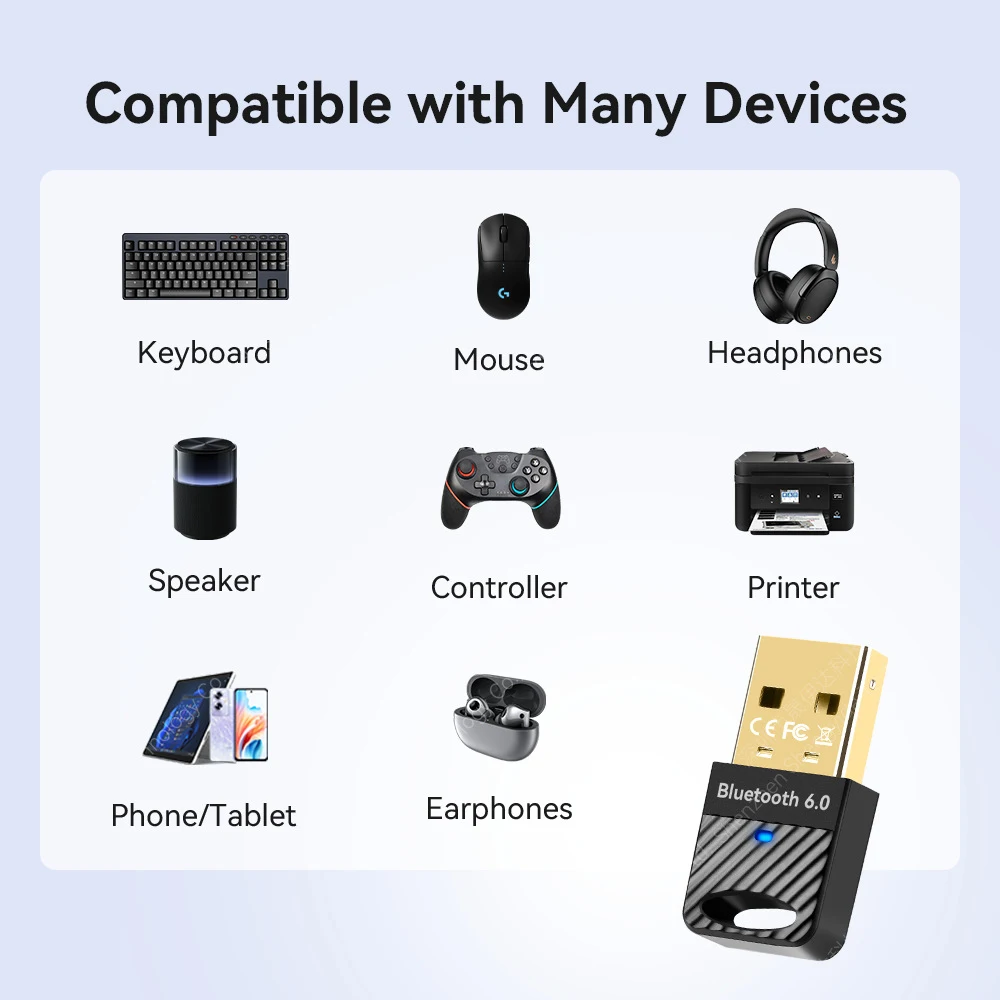 Elough Adattatore Bluetooth USB Dongle wireless Bluetooth 6.0 per PC Windows 11/10/8.1 Ricevitore trasmettitore Bluetooth USB per mouse