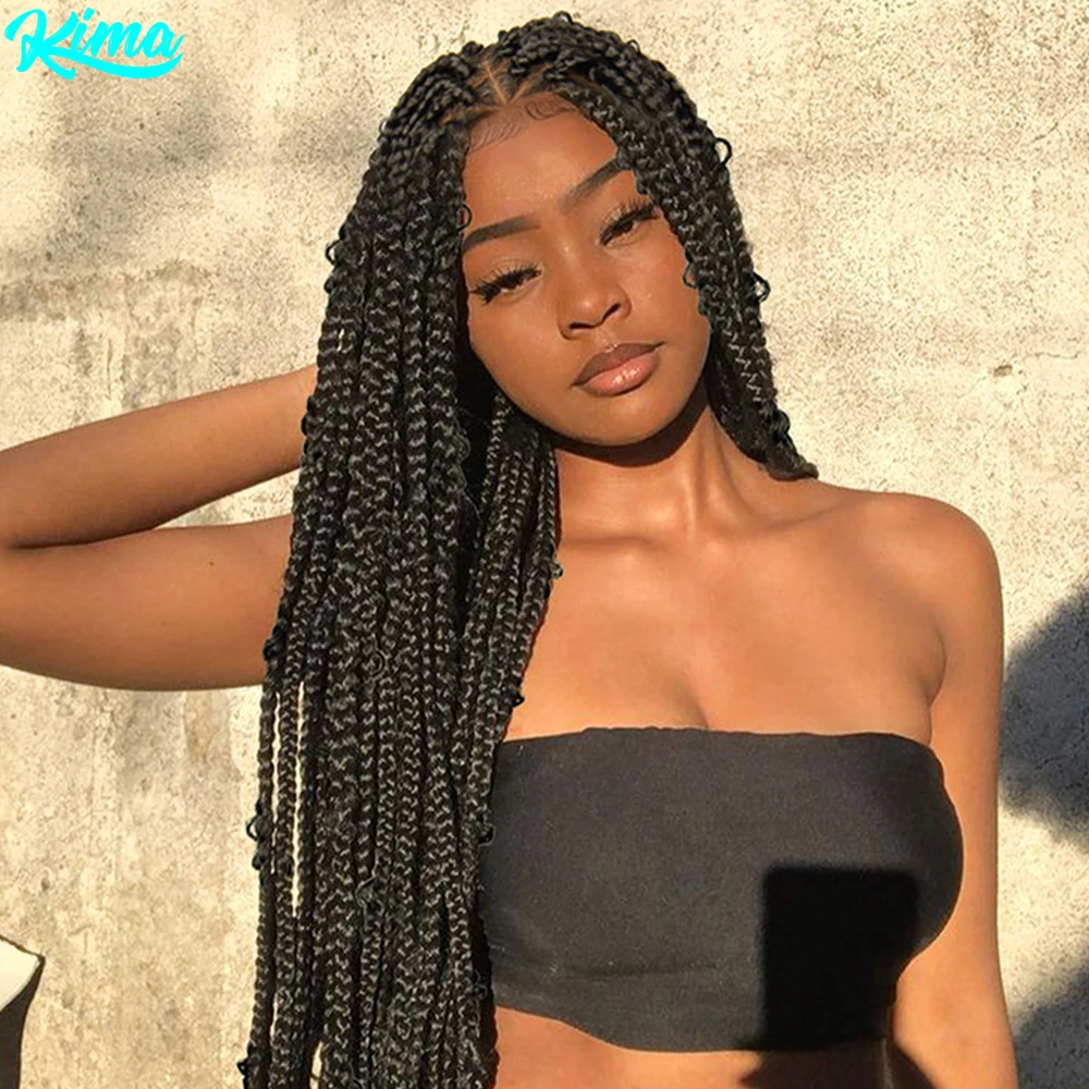 

KIMA Full Lace Synthetic Lace Front Wig Cornrow Braided Wigs for Black Women Big Triangle Knotless Box Braids Wig