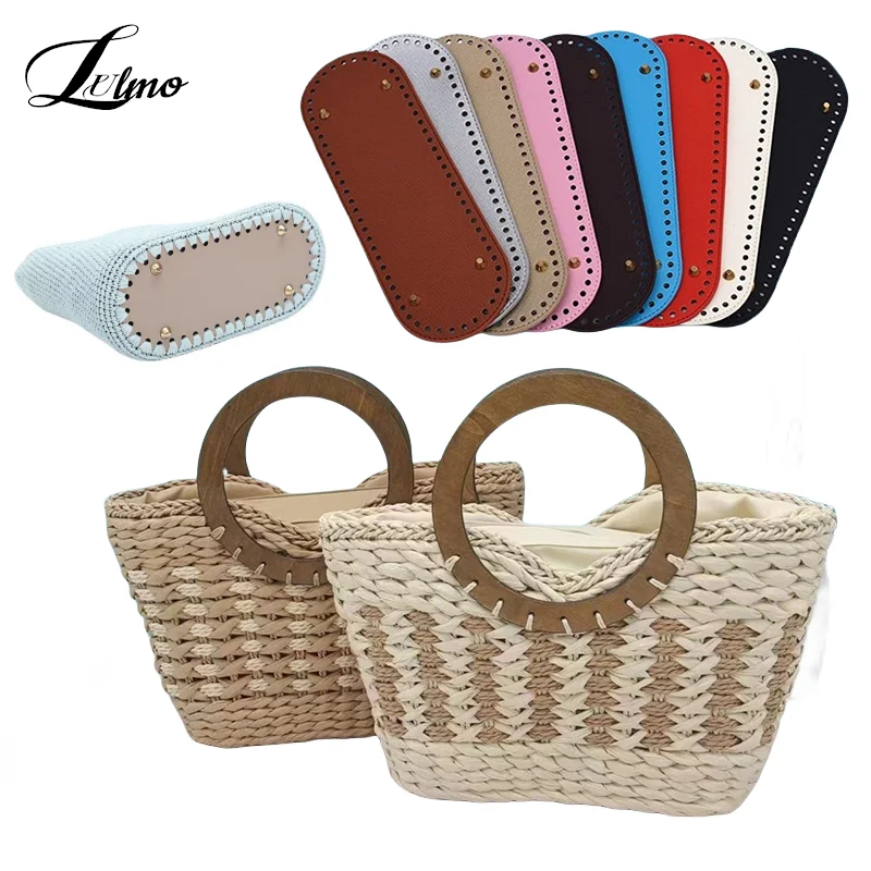 4 Sizes Long Bottom For Knitted Bag PU Leather Bag Base Handmade Bottom With Holes Diy Crochet Bag Bottom Accessories