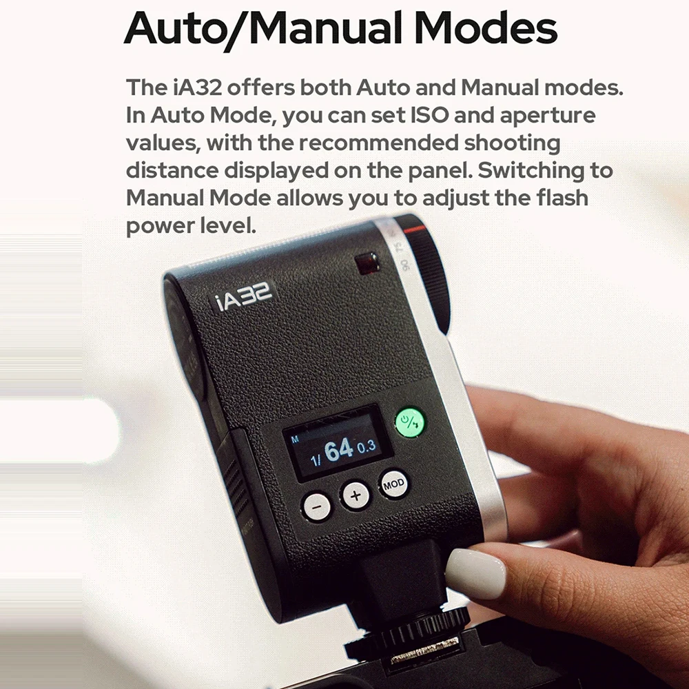 GODOX iFlash iA32 GN15 Mini cámara portátil Flash modos manuales automáticos 8 niveles de potencia Universal contacto único zapata Speedlite