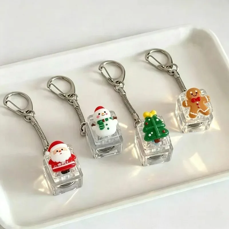 1/4Key Christmas Light Up Keychain Fidget Keyboard Keycap Acrylic Clicker Stress Relief with LED for Backpack Keyring Decor Gift