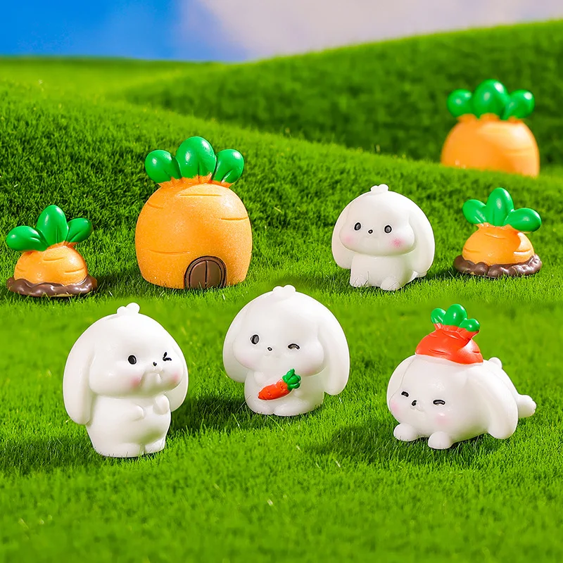 Lovely Cartoon White Rabbit Miniatures Artificial Resin Little Animal Desk Ornaments Miniature Landscape