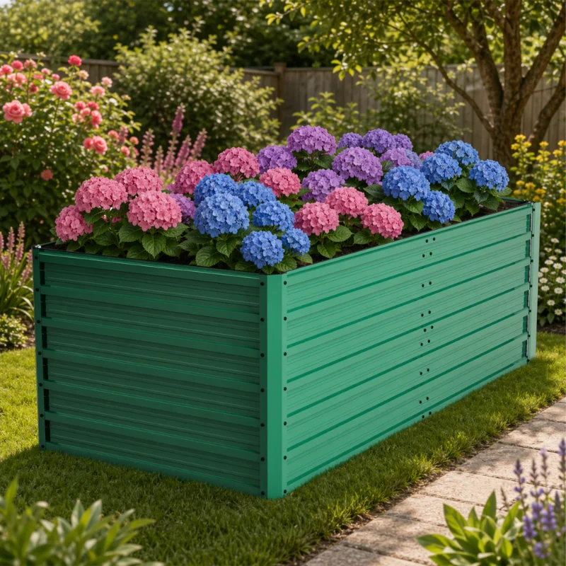 Bac à légumes surélevé en métal galvanisé 190x90x64cm avec 4 tiges stabilisatrices et fond ouvert