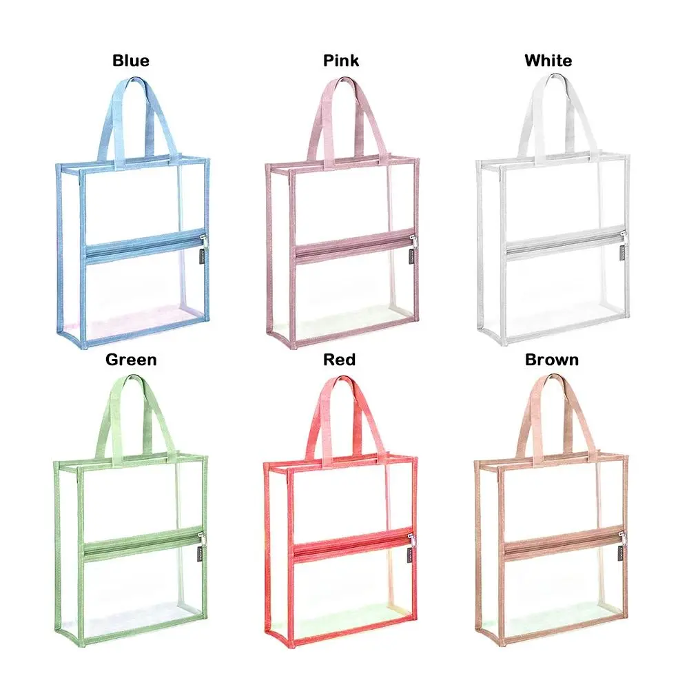 Zipper Style Transparent File Bag Double-layer Design Waterproof Feature Double-layer Bag Transparent Material Handbag Style