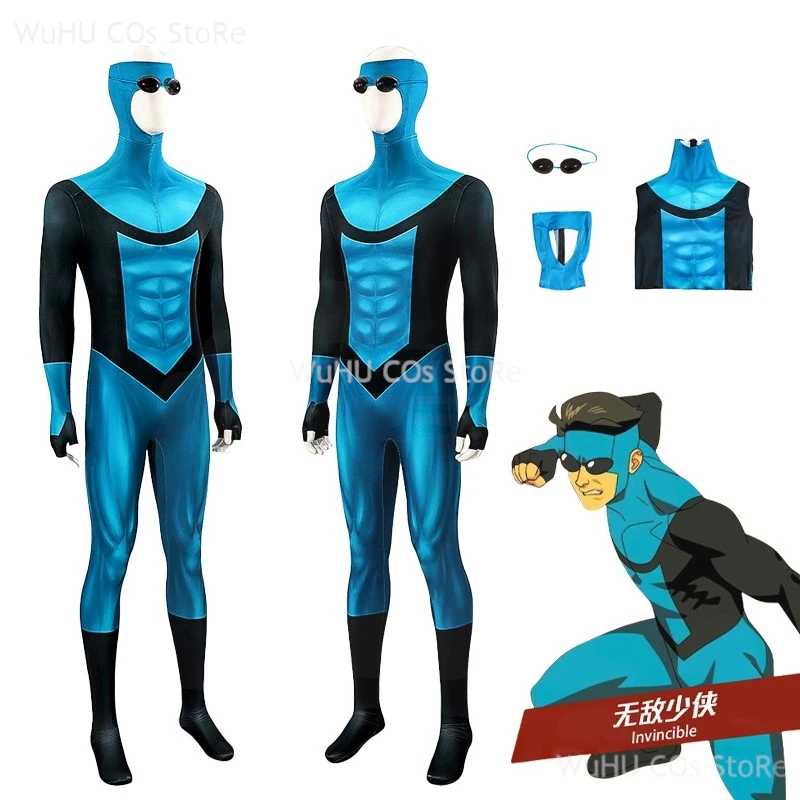 Superhero Nightwing Men คอสเพลย์ Zentai บอดี้สูท Dick COS Grayson Jumpsuit สีฟ้าเครื่องแต่งกายปาร์ตี้ฮาโลวีนคอสเพลย์ Catsuit Spandex