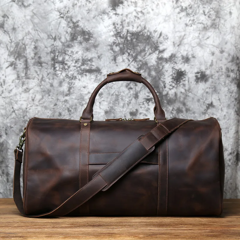 NZPJ männer Retro Leder Große-kapazität Reisetasche Crazy Horse Leder Handtasche Top Schicht Rindsleder Business Reise Schulter tasche – Detail 13