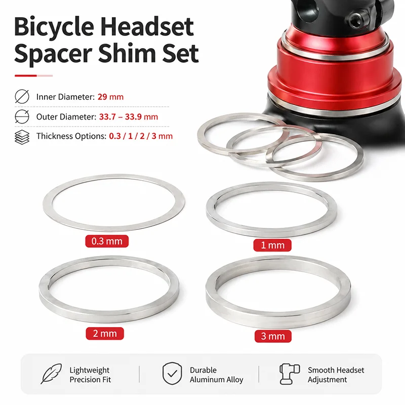 Bicycle Headset Spacer Shim Ring 29mm ID 33.7/33.9mm OD Metal Washer 0.3/1/2/3mm Bike Bearing Preload Adjuster