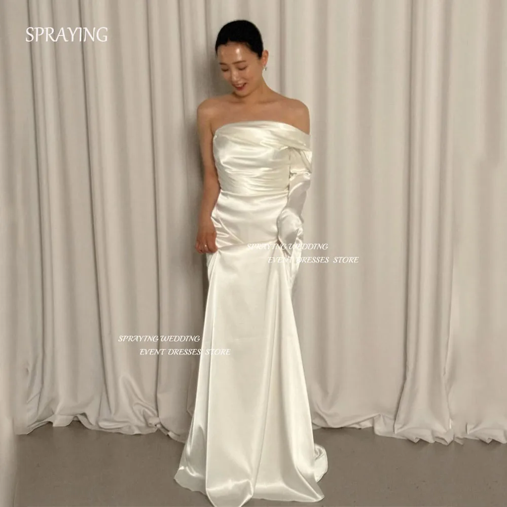

SPRAYING Elegant Mermaid Satin Korea Corset Wedding Dress Photo Shoot Ivory One Shoulder Long Bridal Gowns Customized 웨딩드레스 2025