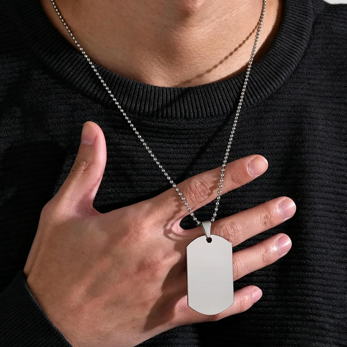 Personalized Dog Tag Pendant Necklace, Custom Engrave Gift