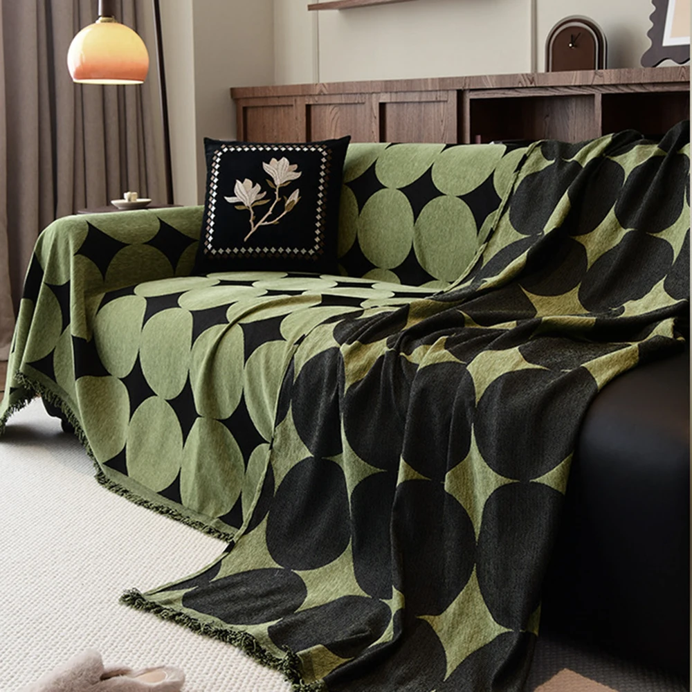 

Retro Chenille Sofa Cover Geometric One-Piece Sofa Covers Double-Sided Availability Antislip Sofa Towels Decor Living Room