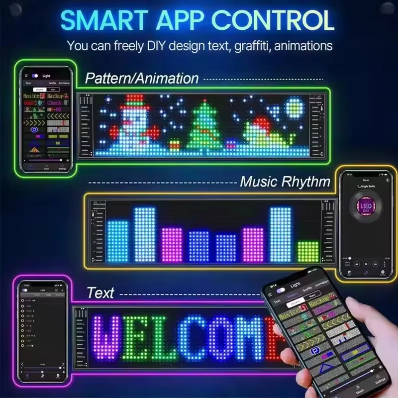 LED Matrix Pixel Panel DIY Programmable Flexible LED Display Demon Eyes Car LED Logo Bluetooth App Control Scrolling Night Light