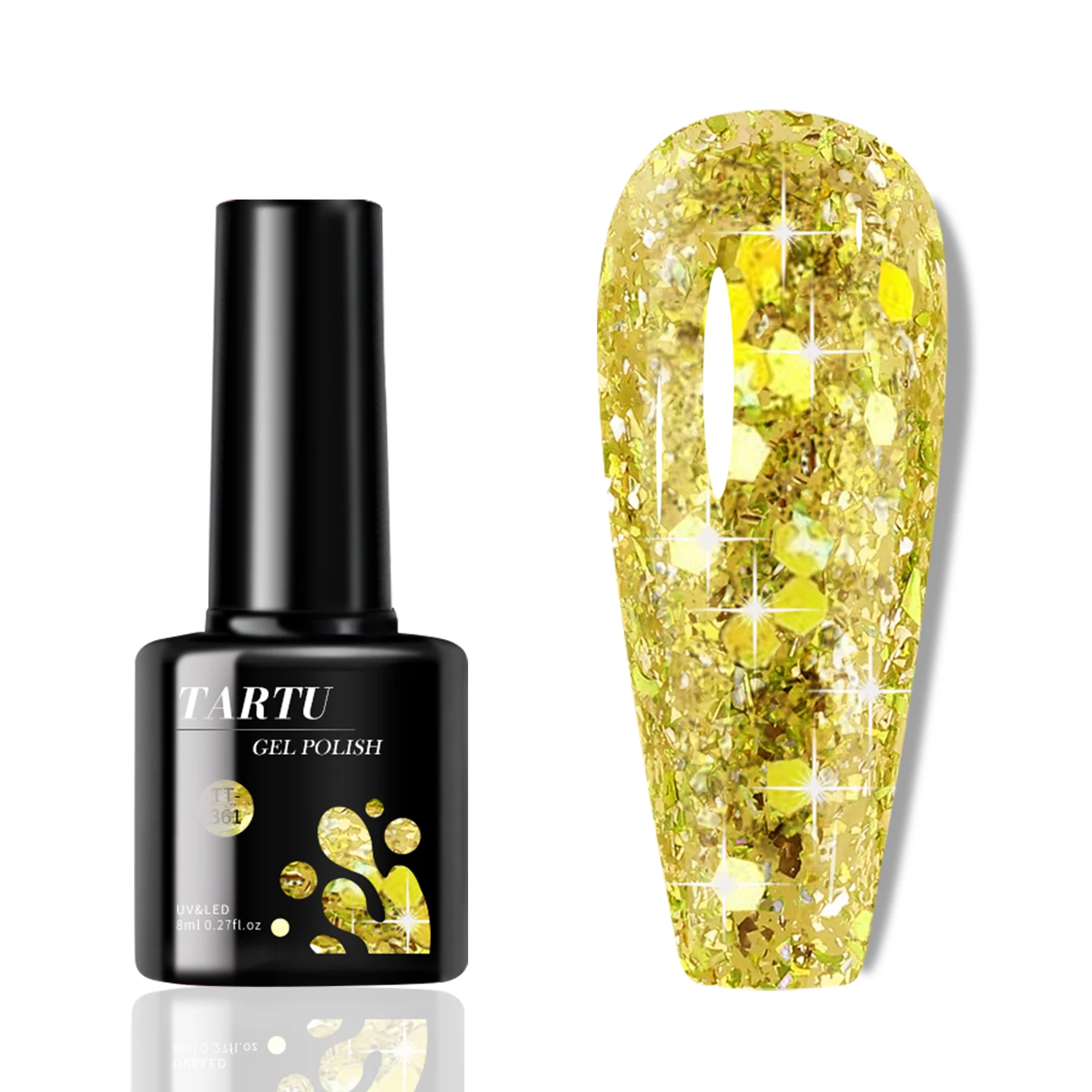 8ml Gold Glitter Holographic Glitter Gel Nail Polish Removable LED/UV Long-Lasting Glitter Sequins Home Nail Art Salon